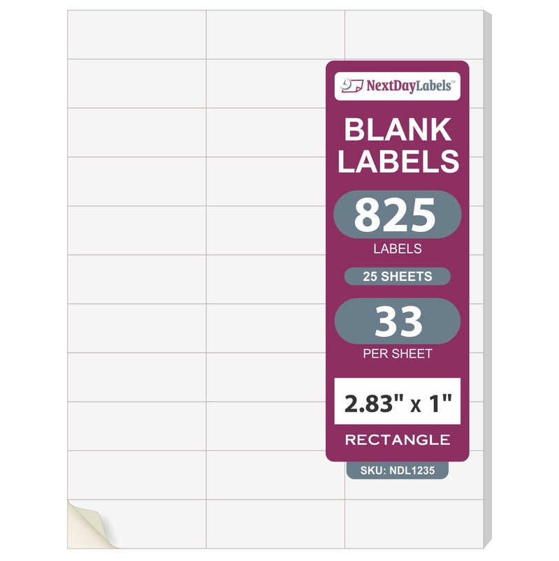 NextDayLabels - 2.83" x 1" Rectangular Sticker Labels for Printer - White Laser/Inkjet Printer Labels Return Address Labels Shipping Label Stickers (25 Sheets, 33 Per Sheet, 825 Labels) - Image 1